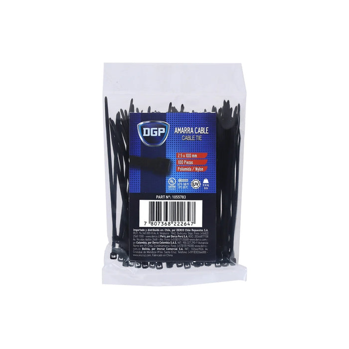 Amarras plásticas DGP 100 × 2,5 mm negras — bolsa de 100