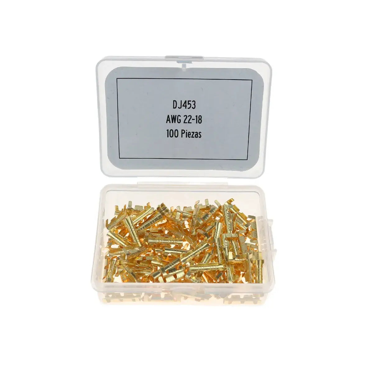 Caja abierta DGP de terminales DJ453, AWG 22–18, presentación de 100 piezas.
